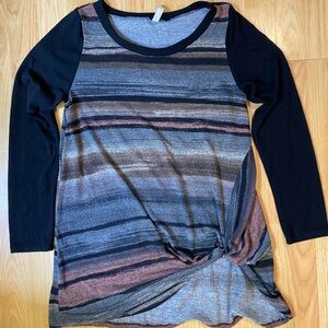 Emerald Striped Knot-Hem Tunic in Black & Gray with Rust Accents